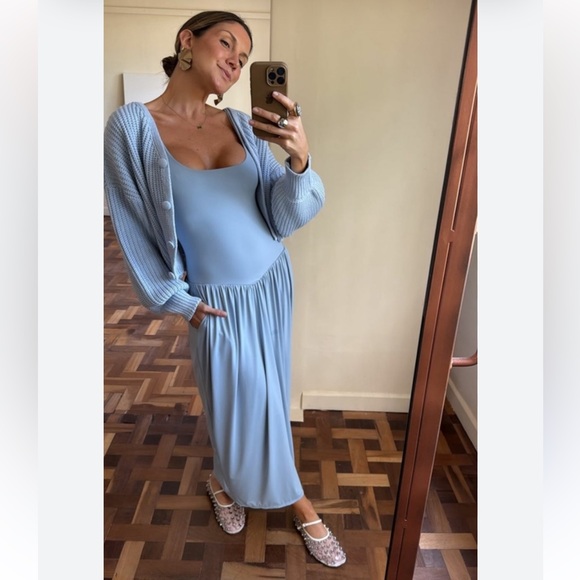 Eileen Fisher Lilac Periwinkle A line Scoop Neck Sleeveless Maxi Slip Dress USA - Picture 9 of 14